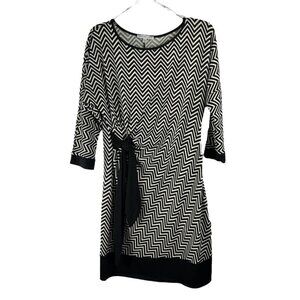 Annalee + Hope Dress Women's Black White Chevron Stretch Knit Shift Size 6